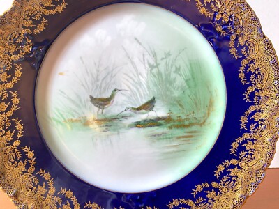 Haviland France Wildlife Plates set, signed, Cobalt blue,gold