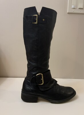 Steven By Steve Madden Black  Leather Tall Riding Boots 8 US Full Zip Block Heel