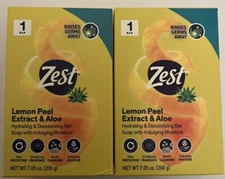Lot of 2 Zest Lemon Peel Extract & Aloe Hydrating & Deodorizing Bar Soap 7.05oz