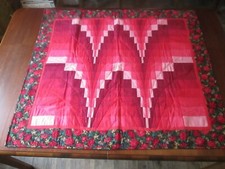 Handmade Patchwork Quilt Tapestry Wall Hanging 38" X 34" Red, Pink Green