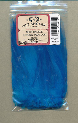 Neck Hackle Strung -  peacock blue - 1/4 oz     NH194
