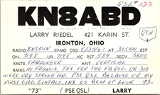1961 KN8ABD Larry Riedel Ironton Ohio Ham Radio Amateur QSL Card Postcard