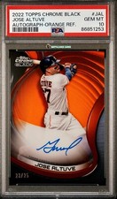 🌟Jose Altuve SSP(23/25)💥ORANGE AUTO REFRACTOR💥PSA 10💥2022 TOPPS CHROME BLACK