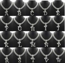 Iced Alphabet Initial Letter Pendant 12mm/18" Box Lock Iced Cuban Chain Necklace