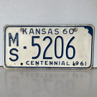 1960 Kansas License Plate 5206 Marshall County MS Collector Man Cave Garage