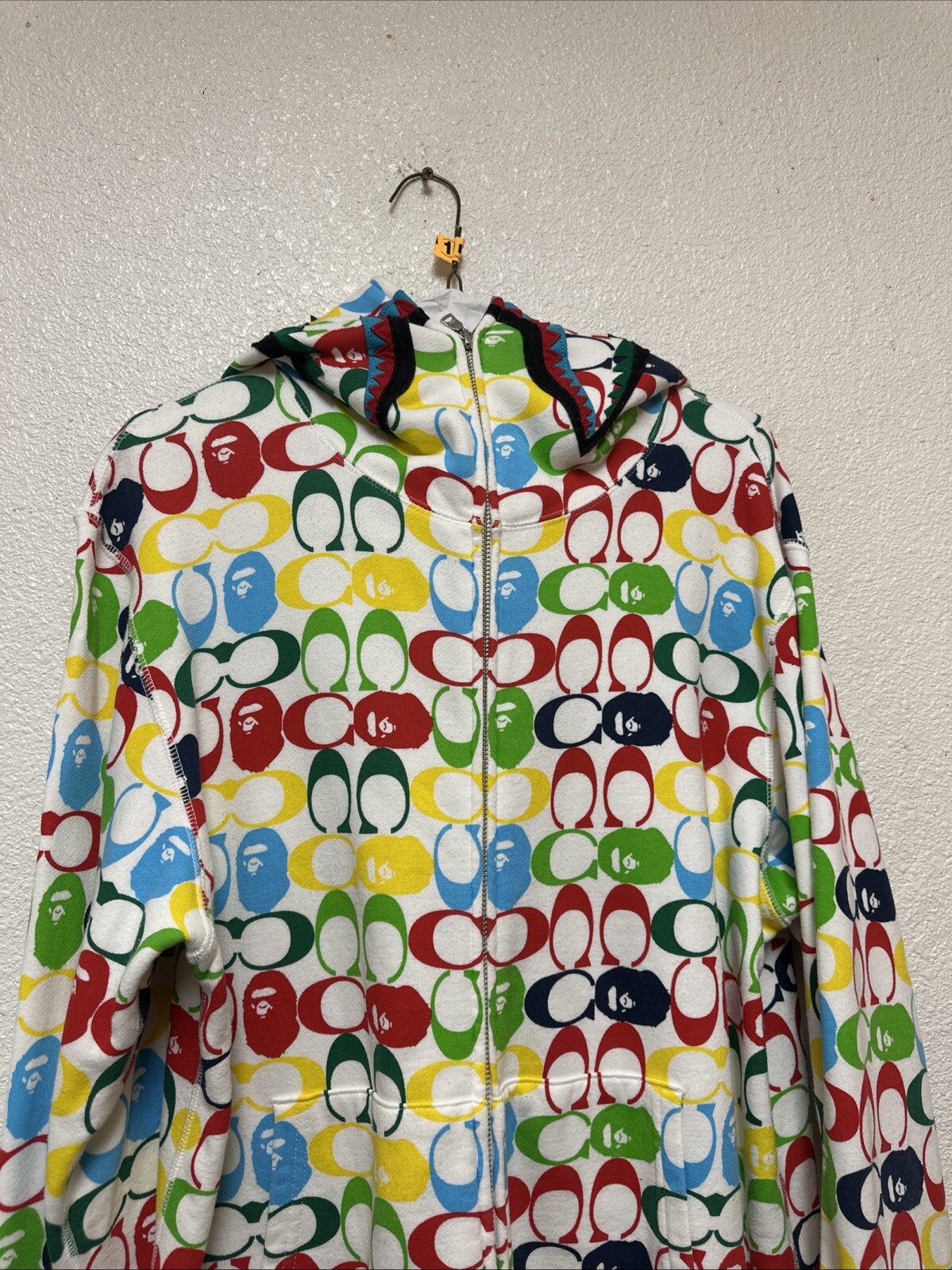 Coach x Bape Hoodie RARE multicolor: Pre owned Sz L Read Description image 5
