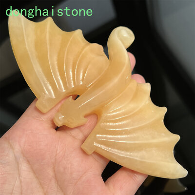 5.8'' Natural Geode Stone skull crystal quartz carved fly dragon skull gem 1pc