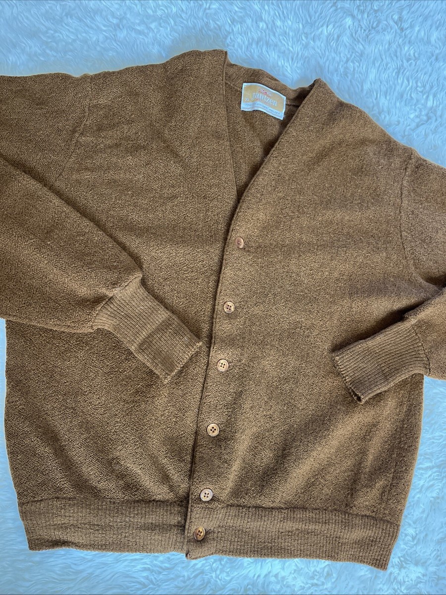 Vintage Jantzen Cardigan Sweater Brown 60s Three Under Golfer XL