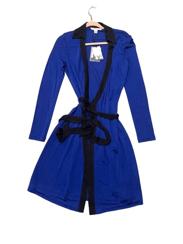 DVF Diane von Furstenberg Cobalt Royal Blue Classic Wrap MIDI Dress Jeannae Sz 8 - Picture 2 of 10