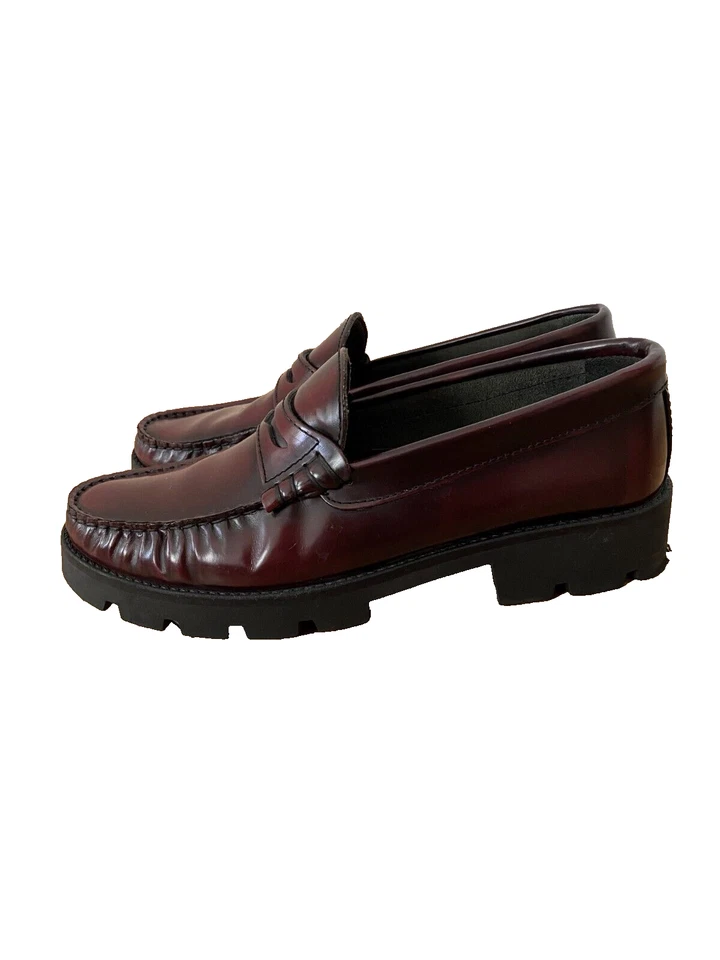 Mango Femme Mocassins Loafers en Cuir Bordeaux Semelle Track Taille 38 - Photo 3/4
