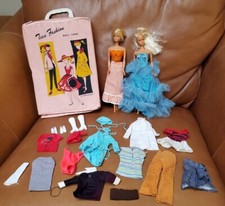 Vintage Barbie Dolls 1966 Lot Of 2 Barbies w/ Clothes Shoes Case Bendable legs