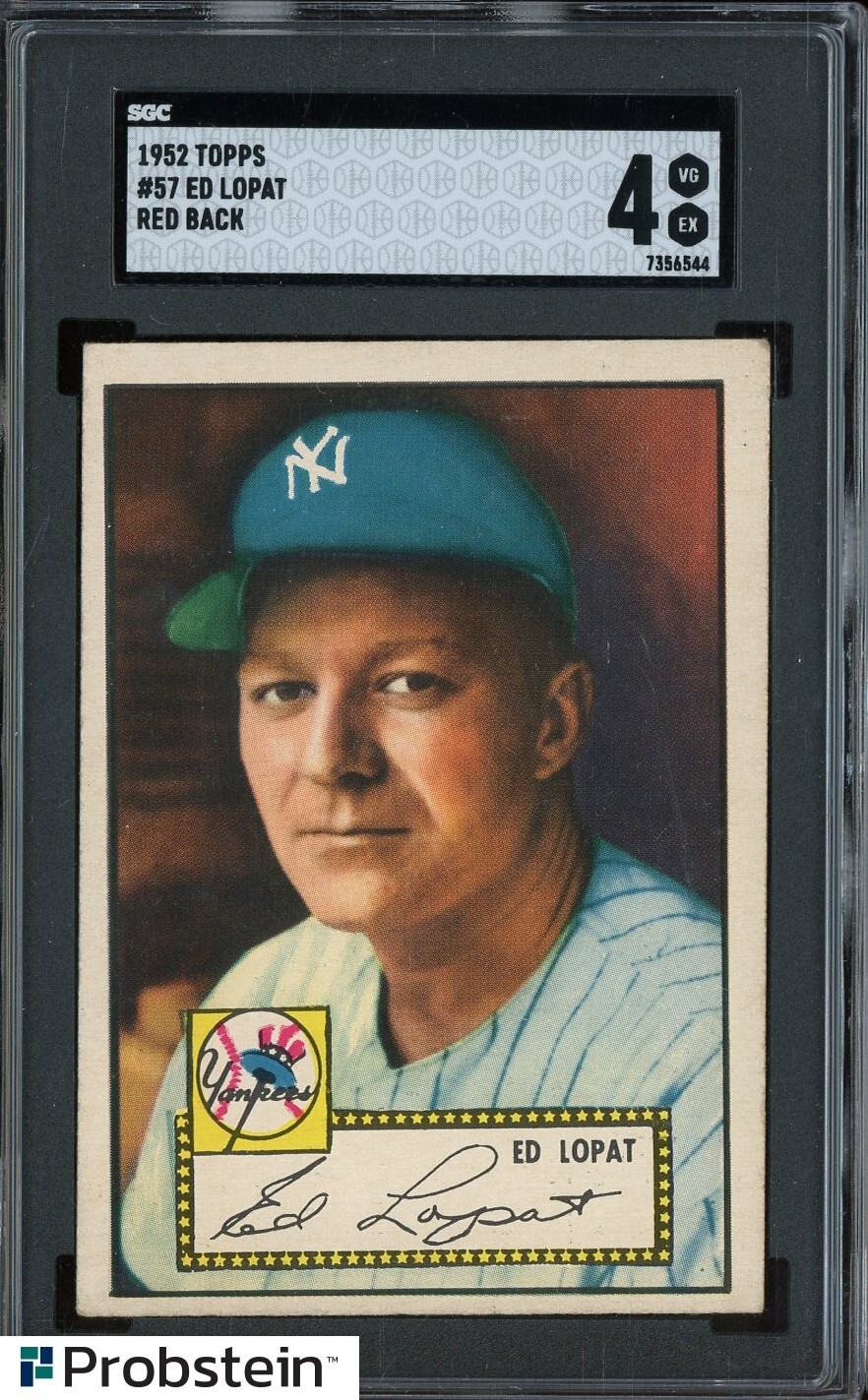 1952 Topps #57 Ed Lopat New York Yankees Red Back SGC 4 VG-EX