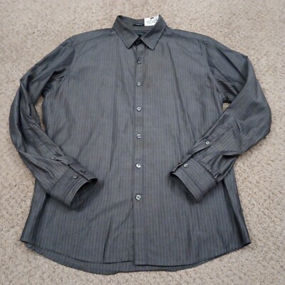 Marc Anthony Shirt Mens Medium Slim Gray Pink Striped Long Sleeve Button Up