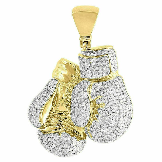 2.20Ct Round Diamond Boxing Gloves Pave Charm Men's Pendant 14K Yellow