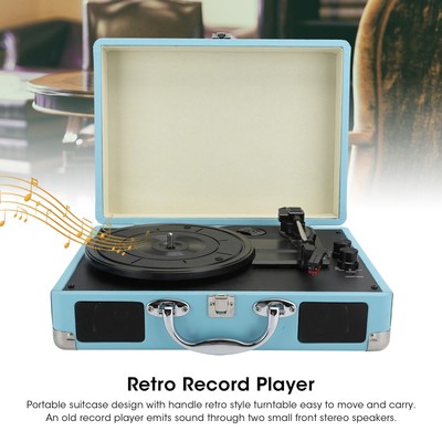 100 240V Record Player Suitcase Portable Speaker Turntable Player 33/4 Hot