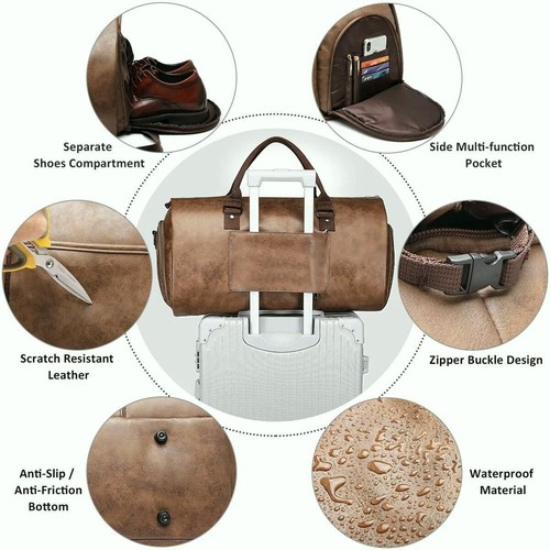 Carry on Garment Bags for Travel Leather Garment Duffle Bag Convertible Mens ... - Picture 13 of 13