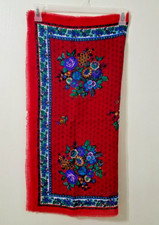 Vintage Challis by Berkshire Red Floral Scarf 30 1/2" X 30" Made In Japan