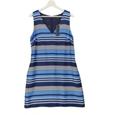 BANANA REPUBLIC A-line Sleeveless Dress Womens Size 10 Stripe Blue Nautical NEW