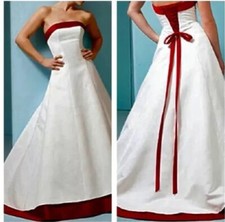 Davids Bridal Strapless Wedding Dress white/apple trim sz 10 w/ veil