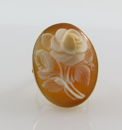 Vintage 585er Goldring mit Muschelgemme, mit einer Rose, 1980, Gr. 55 (0951EB) - Bild 4 von 7