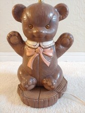 Vintage Nursery Table Lamp Chocolate Bear With Bow 15" Ceramic Atlantic Mold