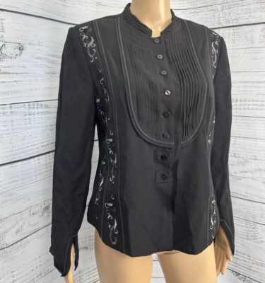 NWT Coldwater Creek 100% Silk Black Embroidered Jacket Sz 10 Spirit Line
