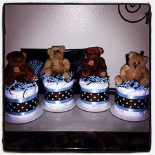 Patchwork Bear Diaper Cake Mini - Baby Shower - Birthday - Teddy Bear - Boy/Girl