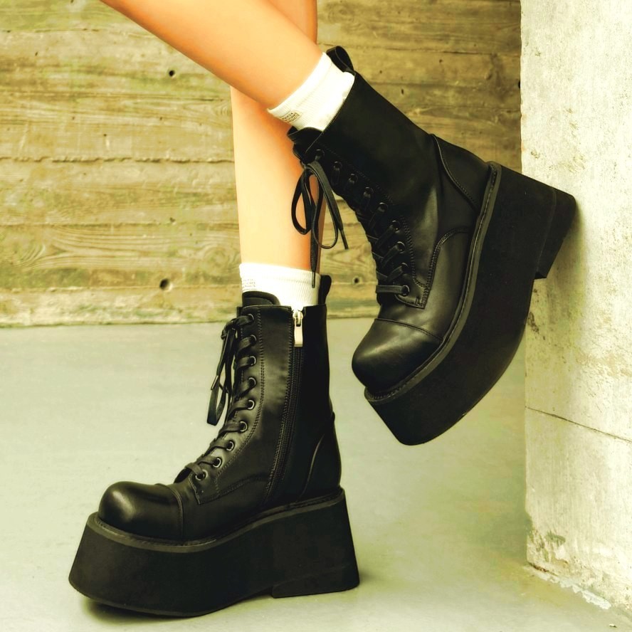 SAOLA Stivaletti donna suola spessa vera pelle Mary Janes plateau alto creepers