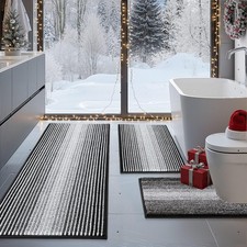 Bathroom Rugs Sets 3 Piece, Large Toilet Rugs U-Shaped Chenille Shower Mat, N...