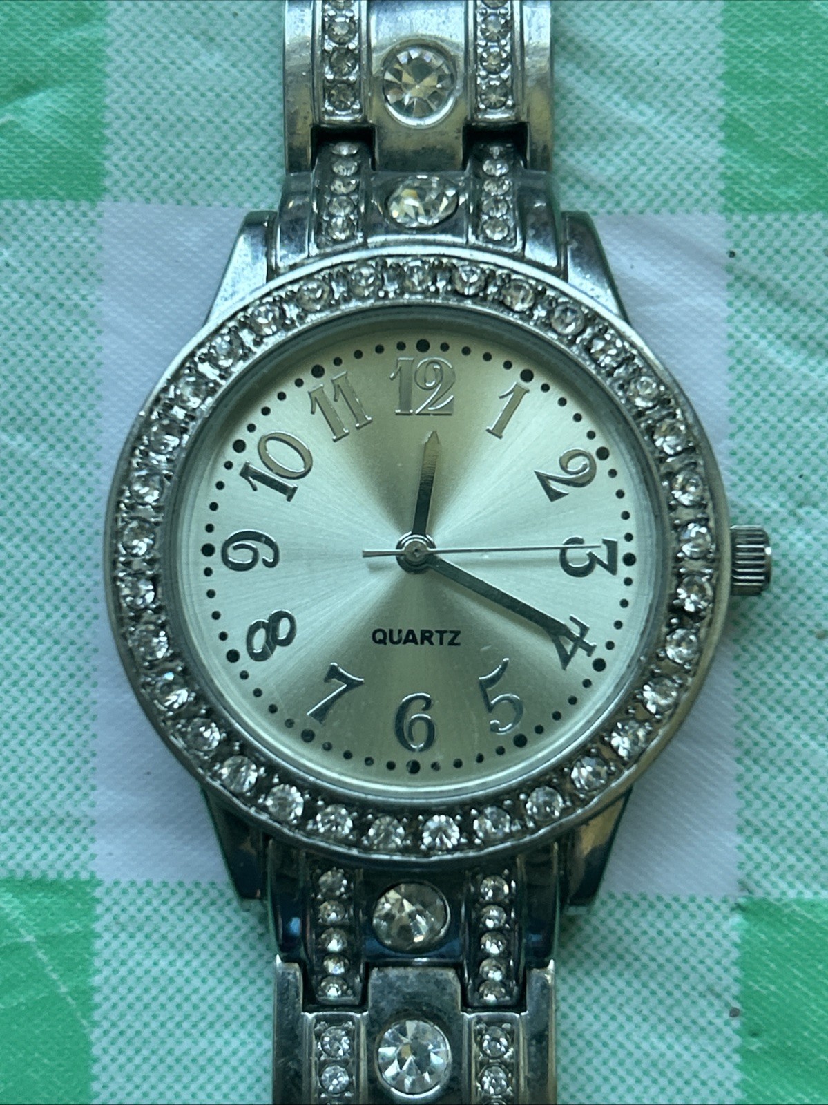 Women’s Silver Tone Rhinestone Bezel Quartz Watch