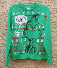 Pre-Owned The Grinch Green Naughty Pull Over Sweatshirt Long Sleeve Size L