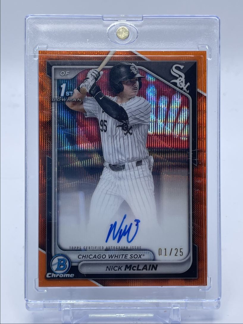 NICK MCLAIN 2024 BOWMAN CHROME 1ST ORANGE WAVE REFRACTOR AUTO 01/25 Q2371