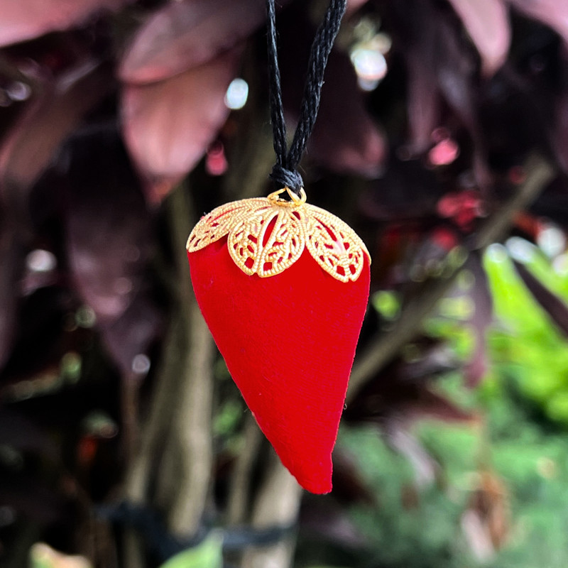 Red Chili Pepper Christmas Tree Ornament Gold Trim Fabric