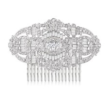 1920s Wedding Hair Accessories Austrian Crystal Bridal Art Clear Silver-Tone