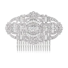  1920s Wedding Hair Accessories Austrian Crystal Bridal Art Clear Silver-Tone