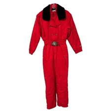 Vtg Fera Skiwear Snowsuit Ski Suit Winter Jumpsuit  80s 90s Size 10 Red Zip Snap