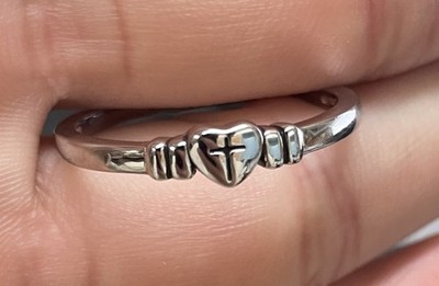 New Sterling Silver Heart With A Cross Band 2.5grams Ring Size 11