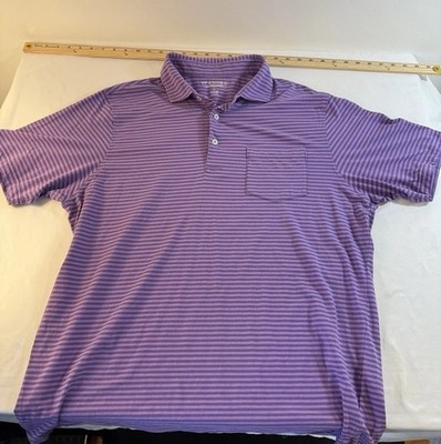 Fennec Golf Polo Shirt Mens Large Purple Striped Sunwashed Stretch Pocket