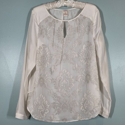 Sundance Women's Blouse   Size M   Cream Silk   Floral Embroidered   Boho Chic