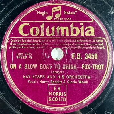 Kay Kyser: Auf einem langsamen Boot nach China (Fox-Trot) 78 RPM JAZZ COLUMBIA F.B. 3450