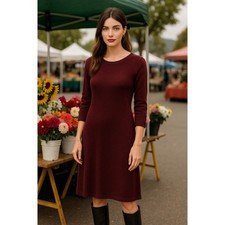 Talbots Classic Burgundy/Maroon/Wine Sweater Dress, Midi Length, Cozy Knit, M