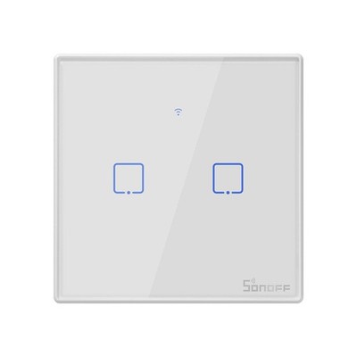 Sonoff T2EU2C-TX Smart Wall Switch, 2-Kanal Wand-Schaltaktor, weiß, mit Rahmen,