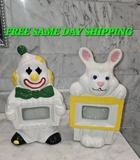 LOT OF 2 Vintage McCoy Pottery Rabbit X-Ray Window Bank 1005 & Clown Bank 1007