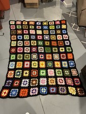 Rare Vintage Large 54x67 Handmade Granny Square Afghan Multi Color Throw Blanket