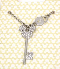 New Disney Park Authentic Necklace Mickey Mouse Silver Crystal Icon Key Lock Set