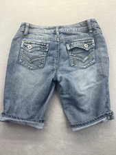 Mudd Denim Cuffed Blue Jean Cuffed Bermuda Shorts Size 9 Vintage Y2K