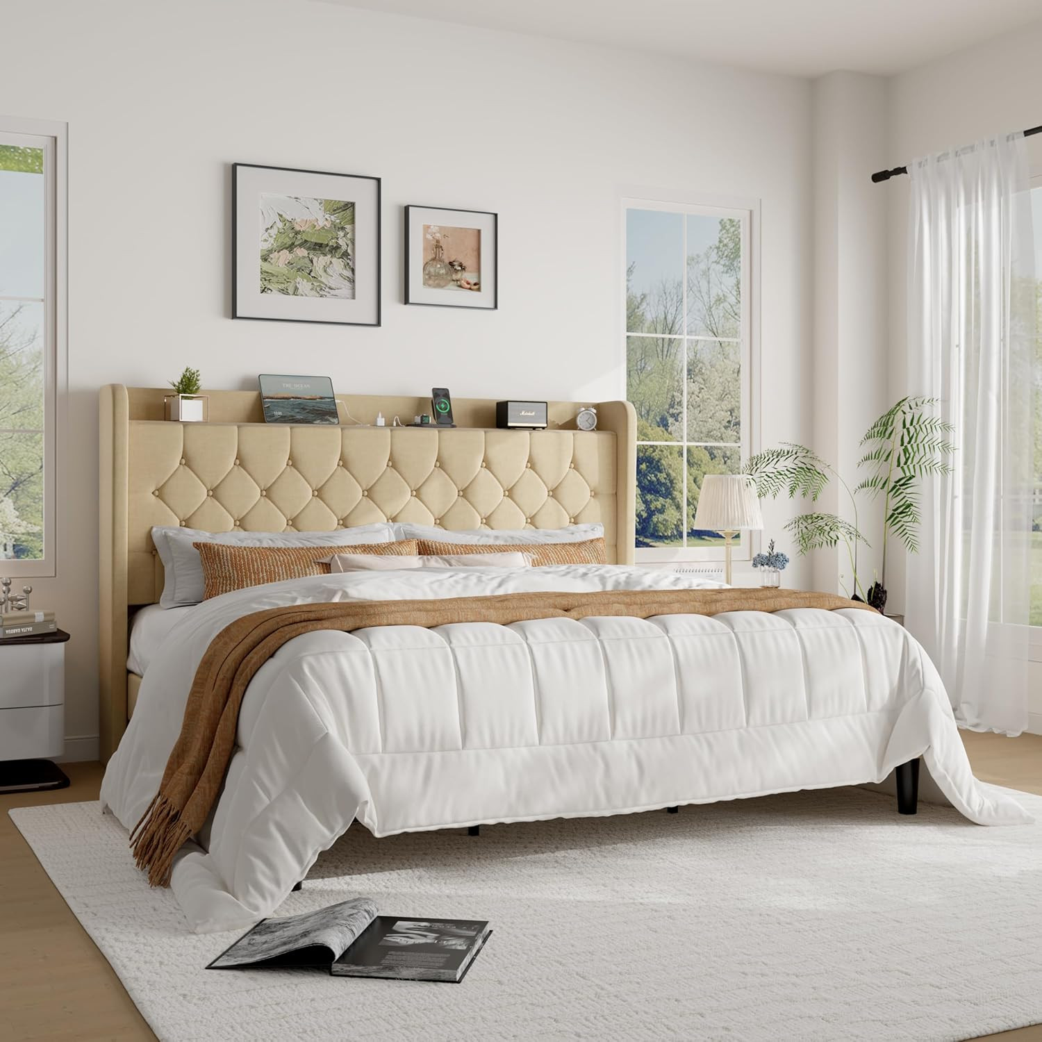 With Charging Station & Storage, Beige