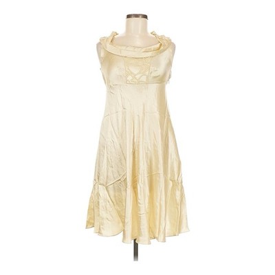 vtg Y2K Marie France Paris Silk Ruffle Midi Dress Cream White FR 36 US 4 / Small