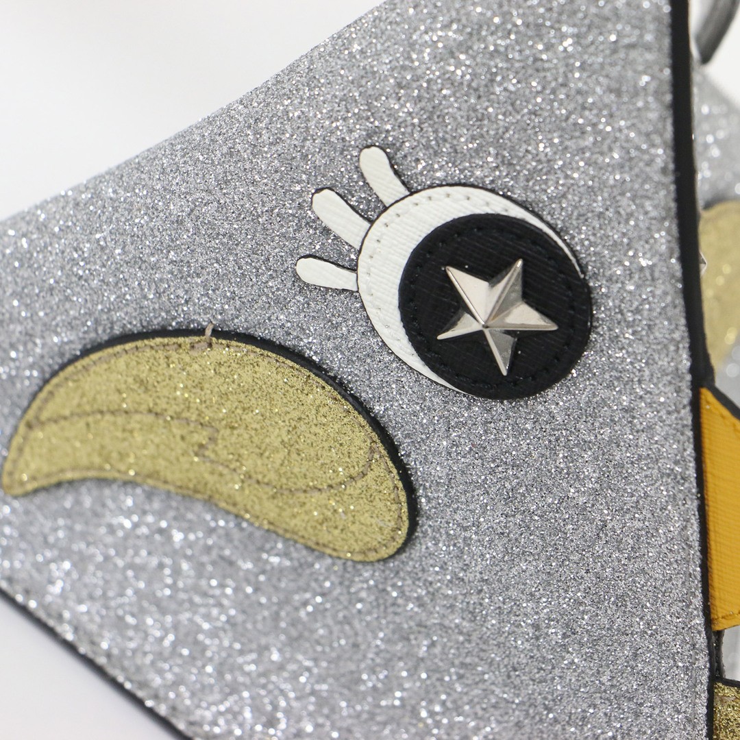 GUCCI Silver Triangle Chicken Motif Handbag Clutch Glitter Used thumbnail 8