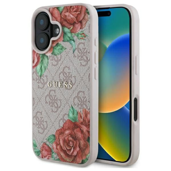 Guess 4G Flower Printed Hardcase with MagSafe for iPhone 16 6.1"" Pink
